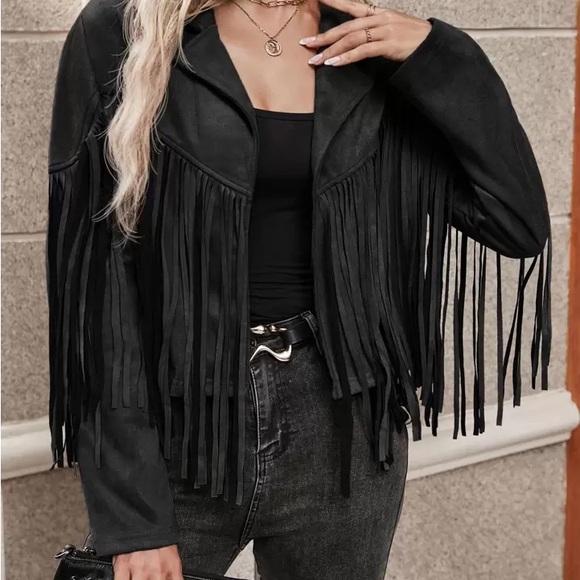 Black Fringe Women's Jacket boho festival blazer - Picture 7 of 7